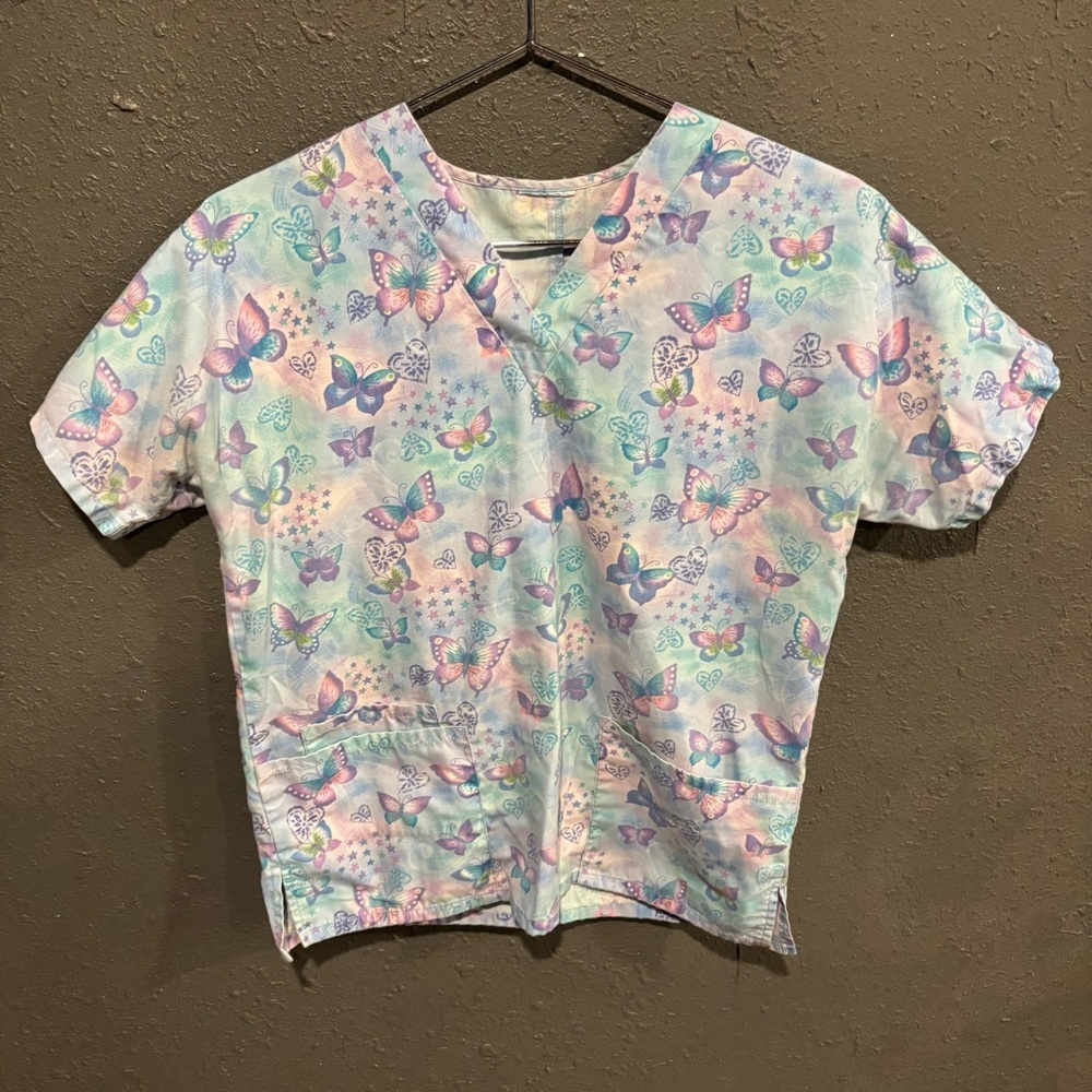 Colorful Butterfly Scrub Top